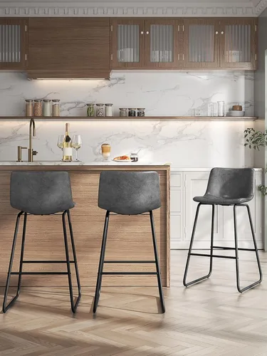 Miniatura 13 de Bar Stools Set of 2, 26 Inches Counter Height Bar Stools with Back, Modern Faux Leather Barstools with Metal Legs and Footrest, Bar Chairs for