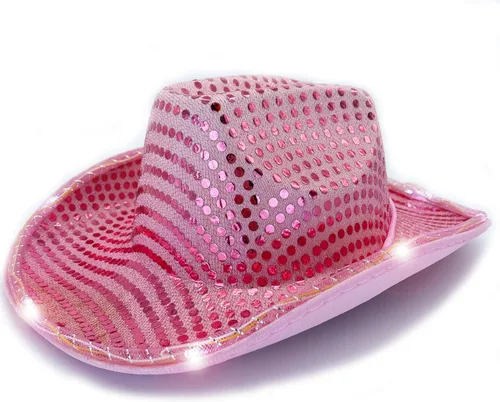 Miniatura 11 de Sombrero de vaquero con lentejuelas LED para fiesta de fiesta intermitente, fiesta de baile para cumpleaños, boda, festival, Halloween