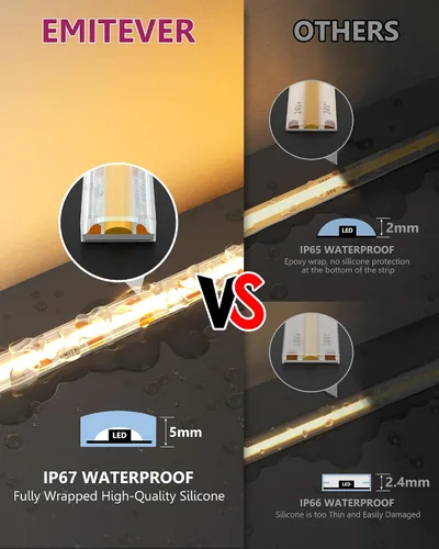 Miniatura 2 de EMITEVER COB - Tira de luces LED impermeable IP67, 2700 K, blanco cálido, para exteriores, 24 V, cinta LED de silicona regulable, iluminación