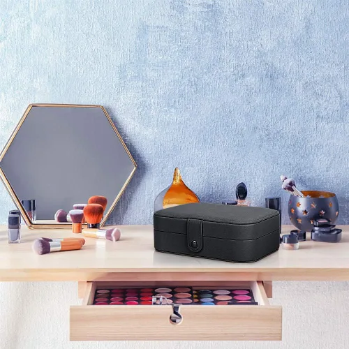 Miniatura 6 de FEISCON Joyero pequeño organizador de almacenamiento para collares, anillos, mini joyero, organizador de joyas de viaje de doble capa para mujeres