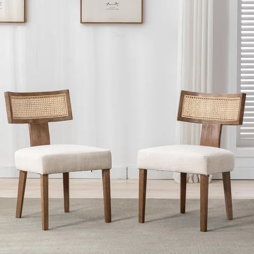 Miniatura 14 de BESTANO Juego de 2 sillas de comedor de ratán, modernas sillas de comedor de madera negra de mediados de siglo, sillas de comedor tapizadas de tela