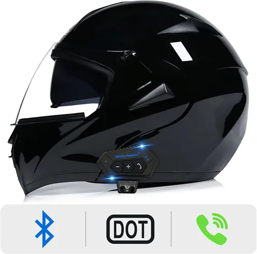Miniatura 2 de Casco modular Bluetooth para motocicleta, aprobado por DOT, doble visera completa, abatible, Bluetooth, casco de motocicleta integrado para adultos