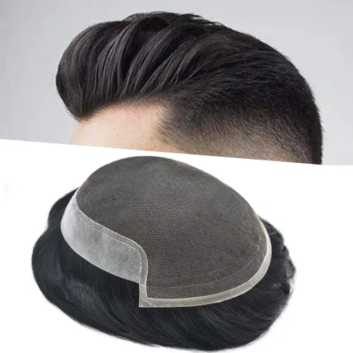 Miniatura 34 de Mens Toupee nudos blanqueados francés encaje tupé para hombres 100% europeo Remy sistema de reemplazo de cabello humano para hombres pieza de pelo