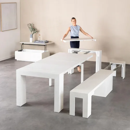Miniatura 13 de Transformer Table - Mesa de comedor extensible de madera maciza, asientos 2-12, mesa de comedor expandible, muebles que ahorran espacio, muebles