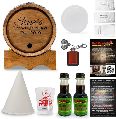 Miniatura 21 de Red Head Barrels - Barril de envejecimiento de roble blanco americano grabado personalizado de 2 litros con juego de regalo saborizante, vaso de Ron