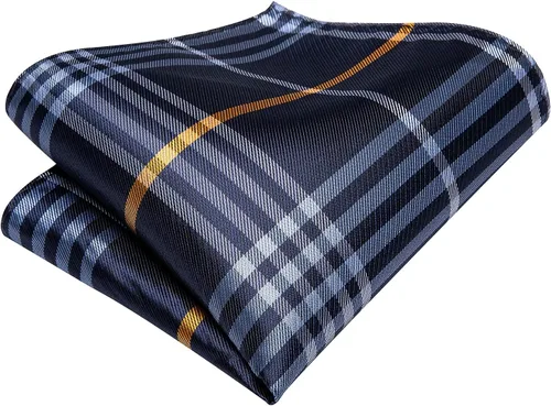 Miniatura 302 de Hi-Tie Corbata clásica de cachemira para hombre con pañuelo y gemelos a cuadros