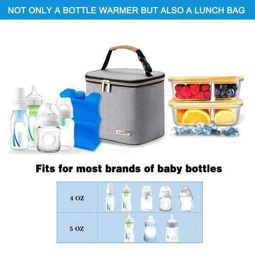 Miniatura 2 de Bolsa enfriadora de leche materna con bolsa de hielo para 4 biberones grandes de hasta 5 onzas, bolsa enfriadora de biberones ideal para madres gris