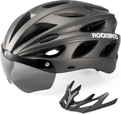 Miniatura 13 de ROCKBROS - Casco de bicicleta para hombres y mujeres adultos con ajuste sugerido de 58-65cm, gafas magnéticas desmontables y visera solar, ligero Ti