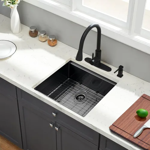 Miniatura 9 de Fregadero de cocina de montaje inferior, fregadero de cocina de 24 x 19 pulgadas, fregadero de cocina de acero inoxidable calibre 16, fregadero