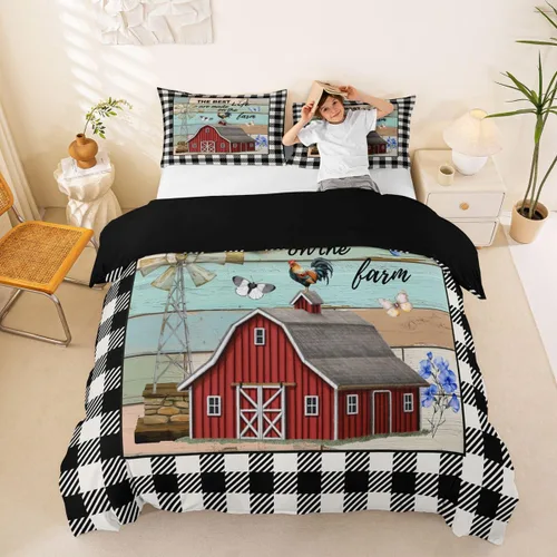 Miniatura 14 de Erosebridal Juego de funda de edredón vintage de molino de viento, tamaño Queen, estilo rústico de granja, estilo vintage, estilo campesino, Multi 13