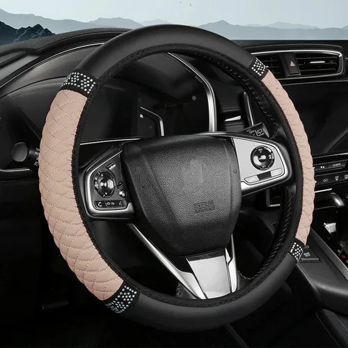 Funda brillante para volante de automóvil, 15 pulgadas, con diamantes de imitación de cuero suave, protector elástico para volante, diamante de