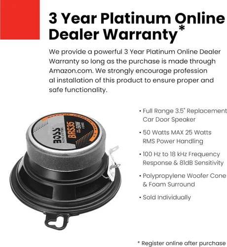 Miniatura 2 de BOSS Audio Systems BRS35 - Altavoz de reemplazo para puerta de coche de 3.5 pulgadas, 50 vatios máximo, se vende individualmente