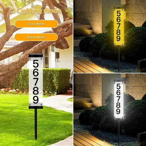 Miniatura 5 de Números solares de casa para exteriores, letrero de dirección solar iluminado placa números de dirección para casas, impermeable, LED, alimentado