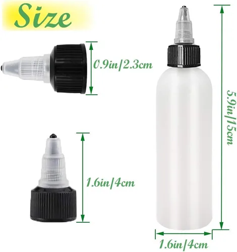 Miniatura 2 de Muiyaneq Paquete de 20 unidades de botellas de plástico Boston de 4 oz/120 ml con tapa de rosca, botellas LDPE blancas para líquidos, tintas