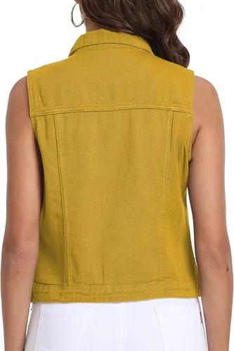 Miniatura 16 de Xeoxarel Chaleco de mezclilla para mujer, chaqueta vaquera sin mangas (XS-XXL)