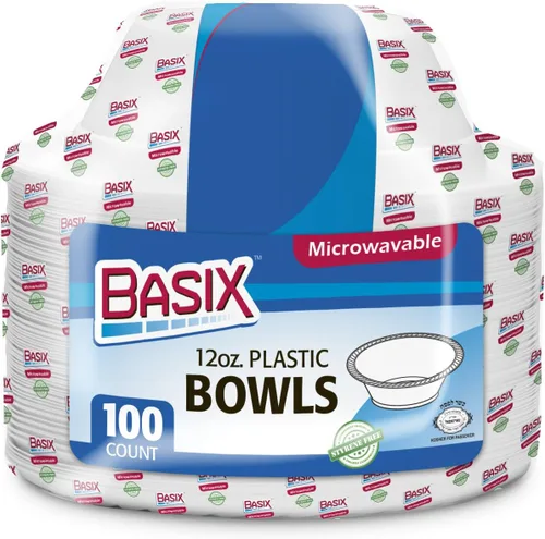 Miniatura 11 de Basix [100 unidades] Cuencos desechables de plástico blanco de 5 onzas para postre, aptos para microondas, ideales para la escuela, comida