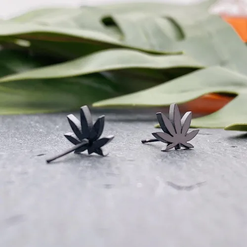 Miniatura 3 de Pendientes de tuerca de hoja negra de plata para mujer y hombre