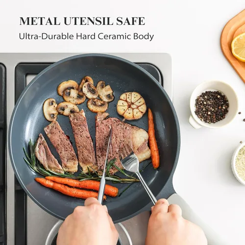 Miniatura 3 de PRICUSIS Juego de ollas y sartenes antiadherentes, 9 piezas de utensilios de cocina antiadherentes de cerámica no tóxica, sartén saludable
