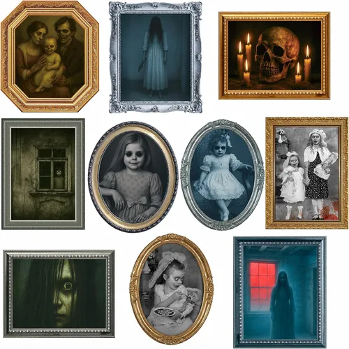 Decoración de Halloween para interiores, decoración de pared aterradora, póster de 10 piezas, marcos espeluznantes, retratos, imágenes, decoración