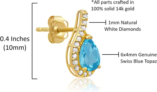 Miniatura 5 de 14k Yellow or White Gold Gemstone Pear Shape Drop Stud Earrings for Women with Teardrop Natural Diamonds and Push Backs 6mm x 4mm Birthstone by MAX