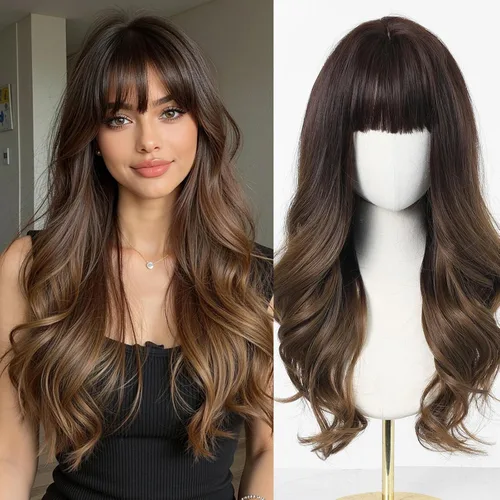 Miniatura 13 de Esmee Pelucas largas y onduladas para mujer, cabello sintético natural, resistente al calor, para uso diario y fiestas, cosplay, 24 pulgadas