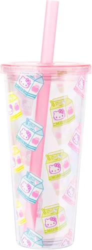 Miniatura 24 de Silver Buffalo Hello Kitty Globos de Corazón Vaso Térmico de Acero Inoxidable de Doble Pared con Pajilla, 22 Onzas Globos de corazón de Hello Kitty