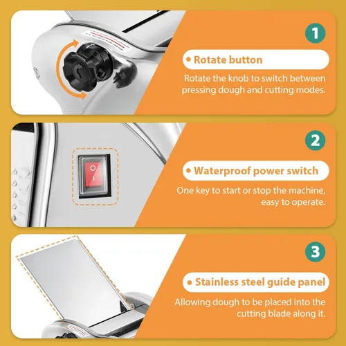 Miniatura 5 de Newhai Máquina eléctrica para hacer pasta, máquina para fabricar fideos familiares, rodillo de masa de 0.098 in, espagueti, 0.157 in de ancho, 0.354