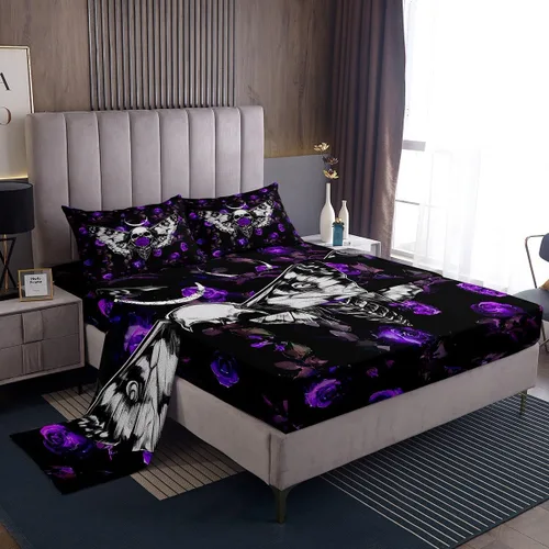 Miniatura 44 de Erosebridal Sábanas de cama de guepardo con rosa roja, juego de sábanas de bolsillo profundo con estampado de leopardo y gato, sábana bajera
