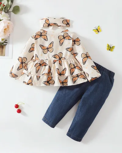 Miniatura 3 de XUANHAO Ropa de bebé niña de 12, 18 y 24 meses, trajes para niñas pequeñas, ropa de mezclilla con volantes, pantalones de mezclilla rasgados