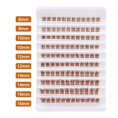 Miniatura 3 de Extensiones de pestañas postizas en racimo de color marrón, 140 unidades, aspecto natural, rizo D, pestañas de ojo de gato, extensiones de pestañas