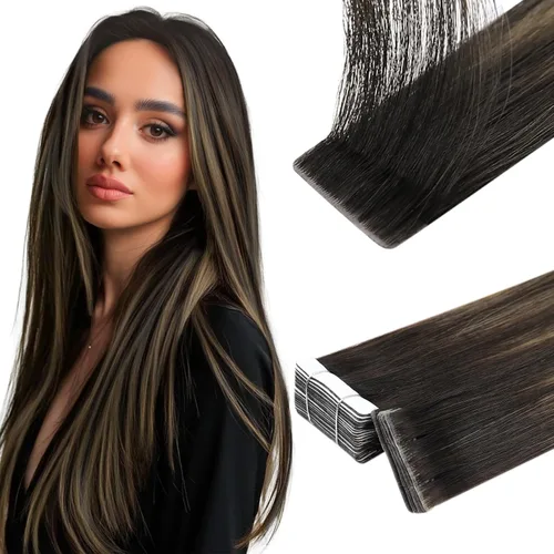 Miniatura 14 de Full Shine Invisi Edge - Extensiones de cabello con cinta adhesiva invisible de 36 cm, color 1 negro, máquina Remy, extensiones de cabello humano
