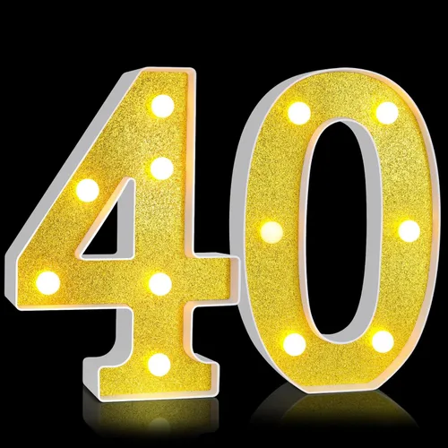 Miniatura 26 de Treela Números decorativos de cumpleaños de 8.7 pulgadas, letrero de número de marquesina con purpurina para decoración de fiesta de cumpleaños, Oro