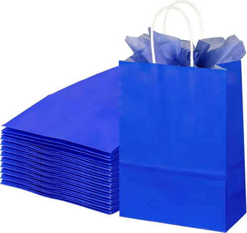 Miniatura 12 de BLEWINDZ 32 Bolsas Pequeñas de Papel para Regalos con Papel de Seda, Bolsas Amarillas para Obsequios de Fiesta con Asas, Bolsa de Golosinas de 8.7