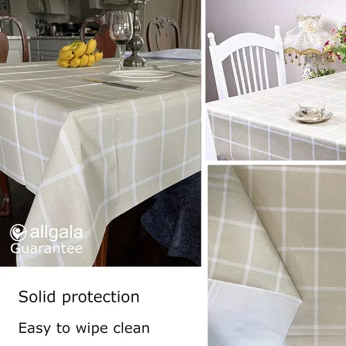 Miniatura 3 de allgala TC59305 Mantel protector de vinilo PVC con diseño de cuadros impermeable (beige, 54 x 108 pulgadas, rectangular)