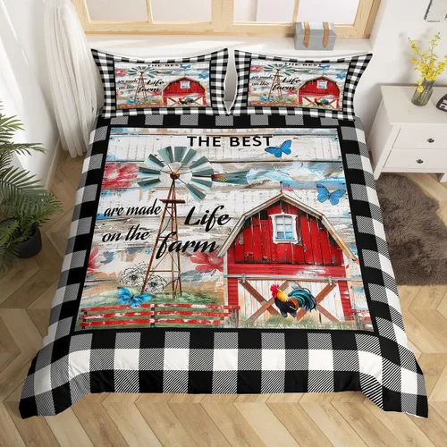 Miniatura 11 de Erosebridal Juego de funda de edredón vintage de molino de viento, tamaño Queen, estilo rústico de granja, estilo vintage, estilo campesino, Multi 13
