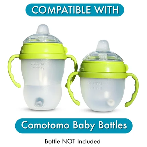 Miniatura 4 de Kit de conversión de vasos para biberones Comotomo, 2 unidades, pezones de silicona de grado alimenticio, popote con peso de silicona, asas