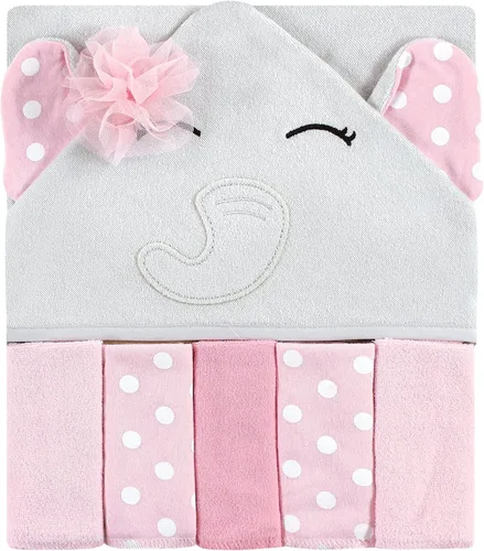 Miniatura 11 de Hudson Baby Toalla unisex con capucha para bebé y cinco toallas pequeñas, diseño de elefante gris con puntos azules, talla única
