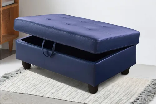 Miniatura 7 de Almacenamiento otomano, 35 pulgadas de ancho, mesa de centro moderna de mediados de siglo, reposapiés otomano, taburete de cuero sintético a rayas