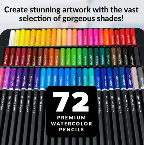 Miniatura 5 de HIPPIE CRAFTER Lápices de colores de acuarela, juego profesional de 72 piezas, lápices de acuarela a granel para colorear, pintura, dibujo y arte