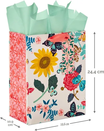 Miniatura 3 de Hallmark Bolsa de regalo mediana de 9 pulgadas con papel de seda (flores brillantes) para Pascua, cumpleaños, despedidas de soltera, bodas, baby