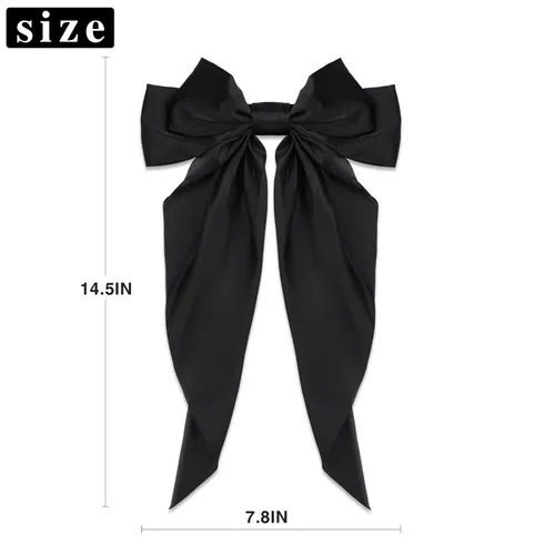 Miniatura 6 de Accesorios para el cabello con lazo grande, 2 unidades, pasadores sedosos de satén francés de cola larga para mujeres y niñas, negro, borgoña, lazos