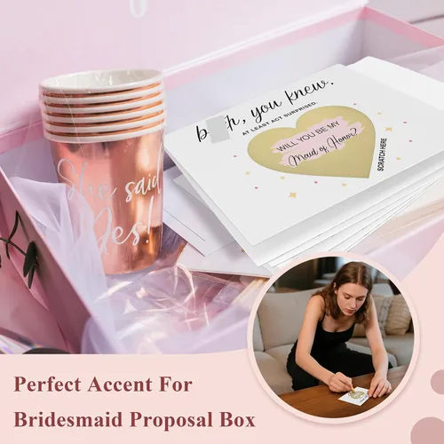 Miniatura 6 de 10 tarjetas para raspar propuestas de dama de honor, 6 damas de honor, 1 dama de honor, 1 matrona de honor, 2 niñas de flores. Regalos únicos