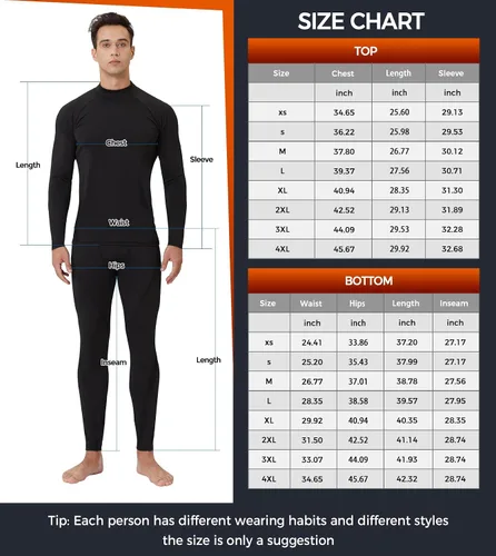 Miniatura 6 de CL convallaria Thermal Underwear for Men Long Johns Fleece Lined Hunting Gear Set Base Layer for Cold Weather XS-4XL