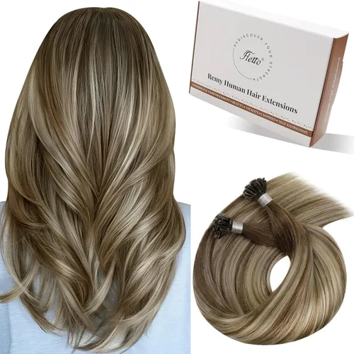 Miniatura 57 de Hetto Extensiones de cabello humano con nano cuentas, balayage, extensiones de cabello humano, color negro degradado a plateado, extensiones