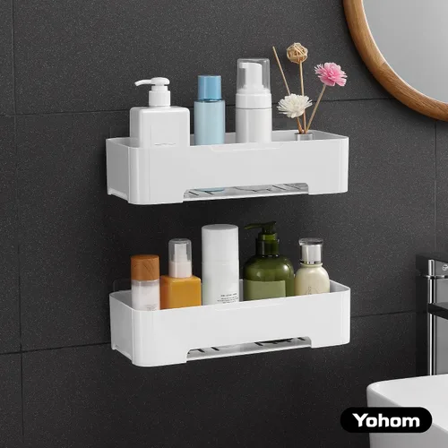 Miniatura 2 de YOHOM Estante adhesivo de ducha para pared de baño, soporte de champú de plástico para almacenamiento de ducha, cesta blanca