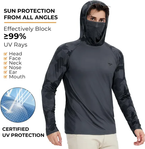 Miniatura 2 de Rodeel - Camisa de pesca para hombre con manga larga, UPF 50+, rendimiento de alto rendimiento para senderismo, con máscara, protección UV