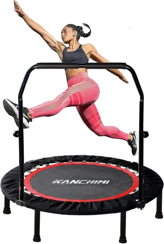 Miniatura 11 de Kanchimi - Mini trampolín plegable de 40"/48" para fitness, cama elástica para ejercicio en interiores con mango, carga máxima de 330 libras Negro