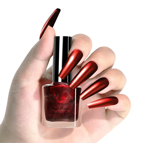 Miniatura 11 de Esmalte de uñas marrón metálico con efecto espejo, duradero y de secado rápido, brillante cromo para manicura DIY (012#TJ, 6ml)