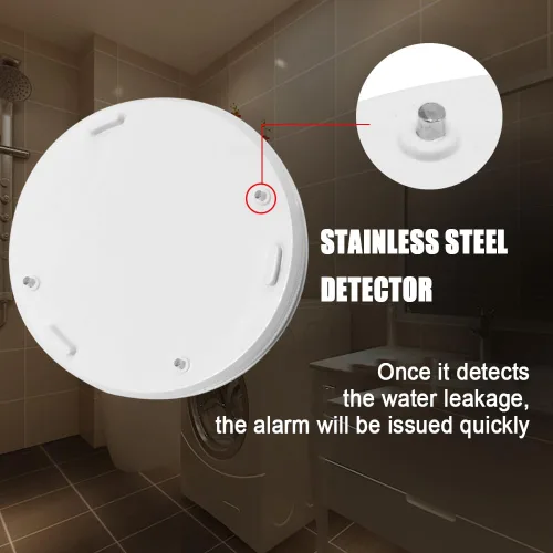 Miniatura 7 de WER Sensor de alarma de fugas de agua, alerta de fugas a batería, detector de agua de 90 dB para sótanos, baños, lavanderías, cocinas, garajes