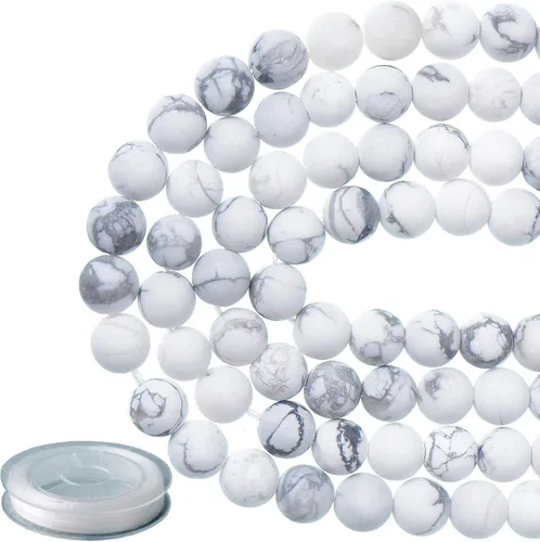 Miniatura 6 de Piedras preciosas redondas de jade blanco mate natural de 0.236 pulgadas esmeriladas, 120 cuentas sueltas a granel para hacer joyas y pulseras